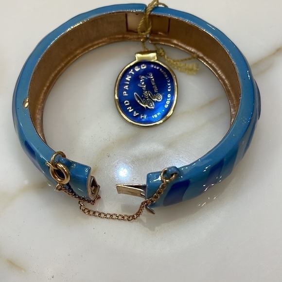 Eisenberg Enamels Hand Painted Hinged Blues & Gold Bracelet—Beautiful!! NWT - Picture 9 of 9